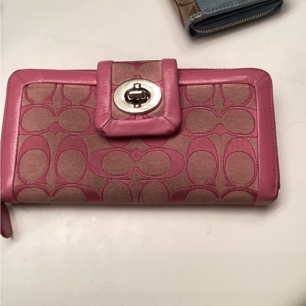 Pink Canvas Signature-Print Wallet with Turnlock Closure